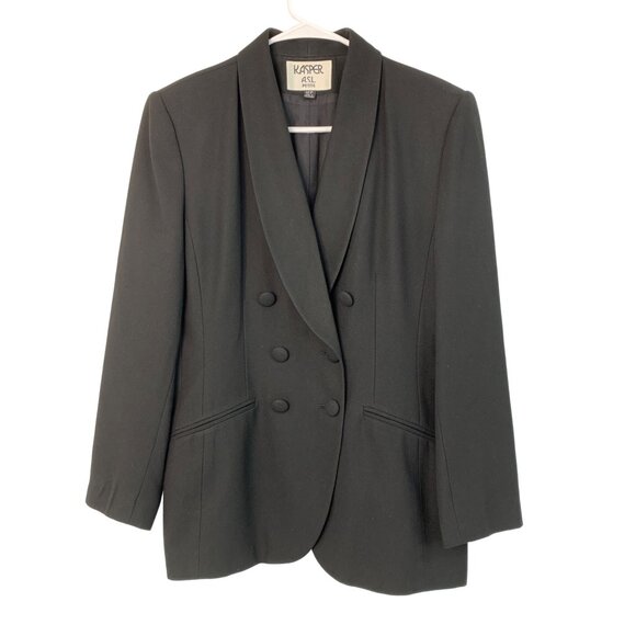 Kasper A.S.L. Petite Women's Black Blazer 12P Double-Breasted 7200 Tux - Picture 10 of 10